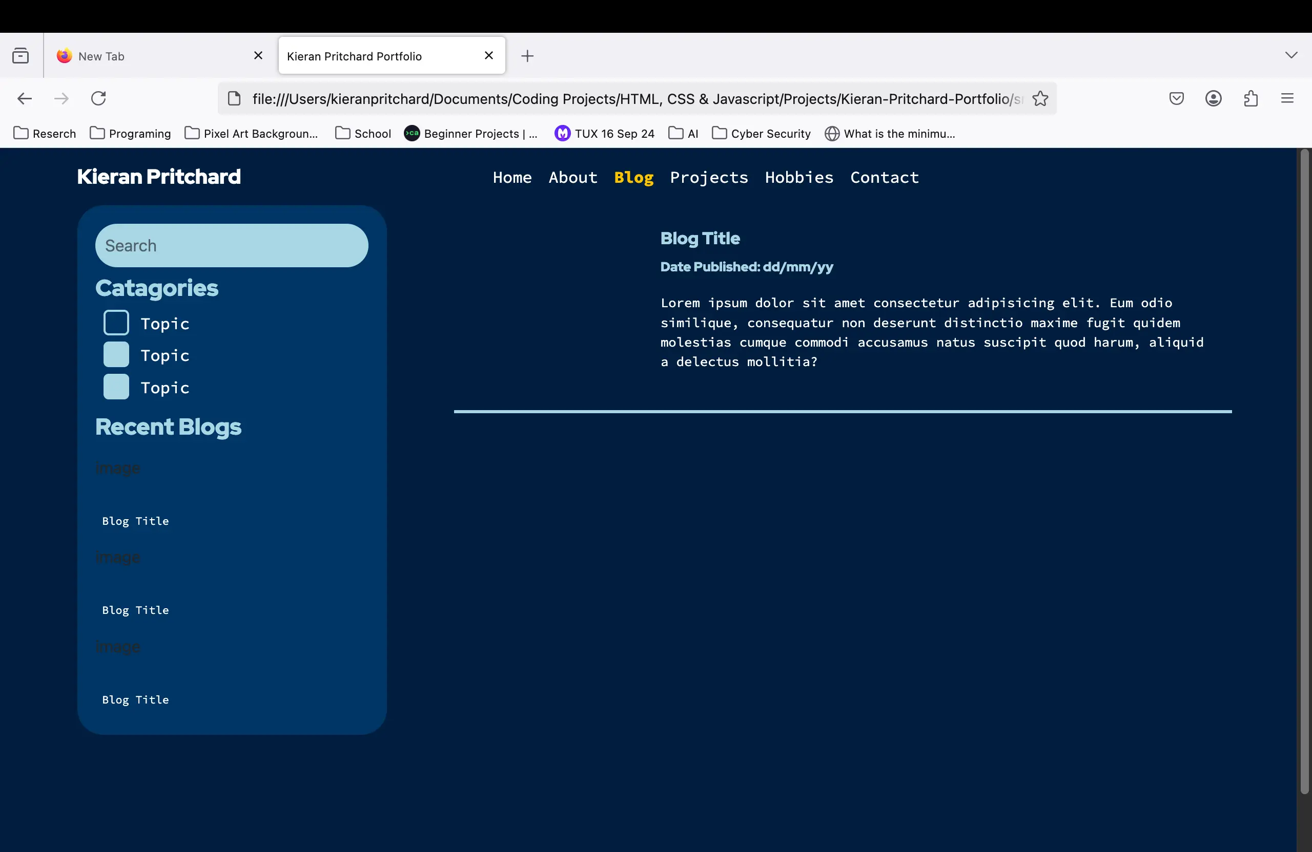 Screenshot showing in devlopement blog post.