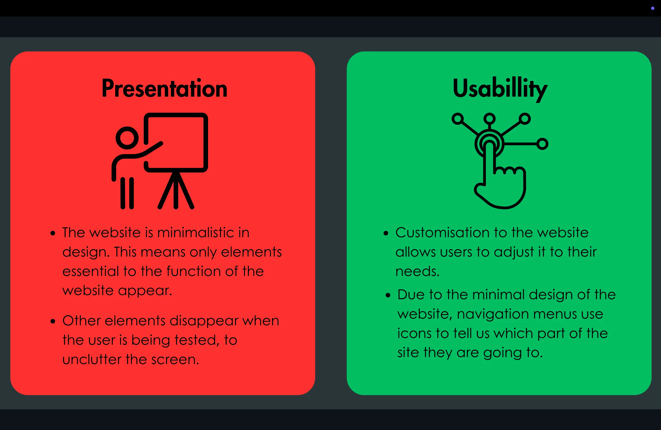 A slide explaining the features in more detail.