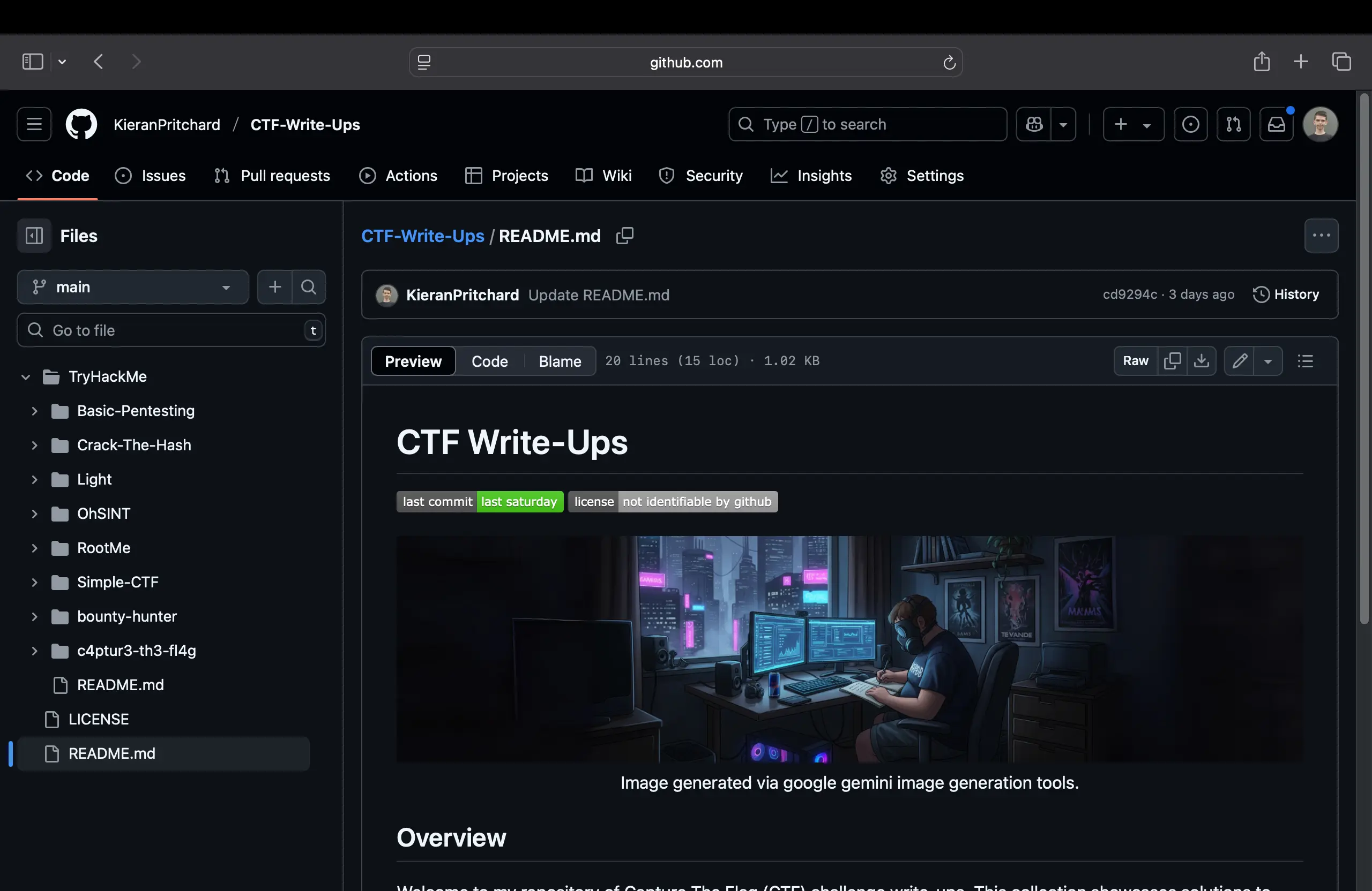 Image of write up page.