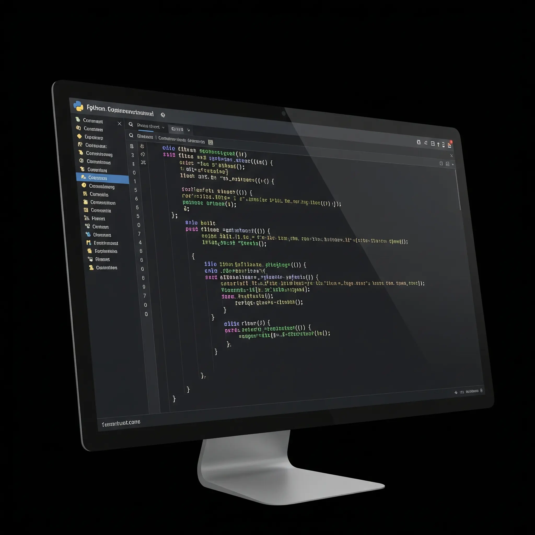 A computer monitor displaying a Python code file in a dark-themed programming editor.