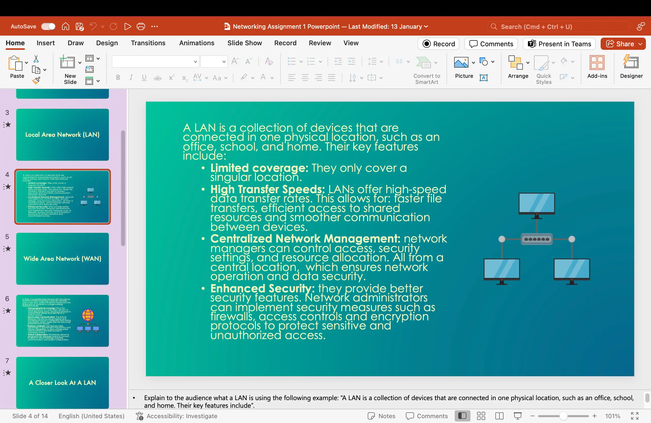 Summary of client requirements and final network design choices.