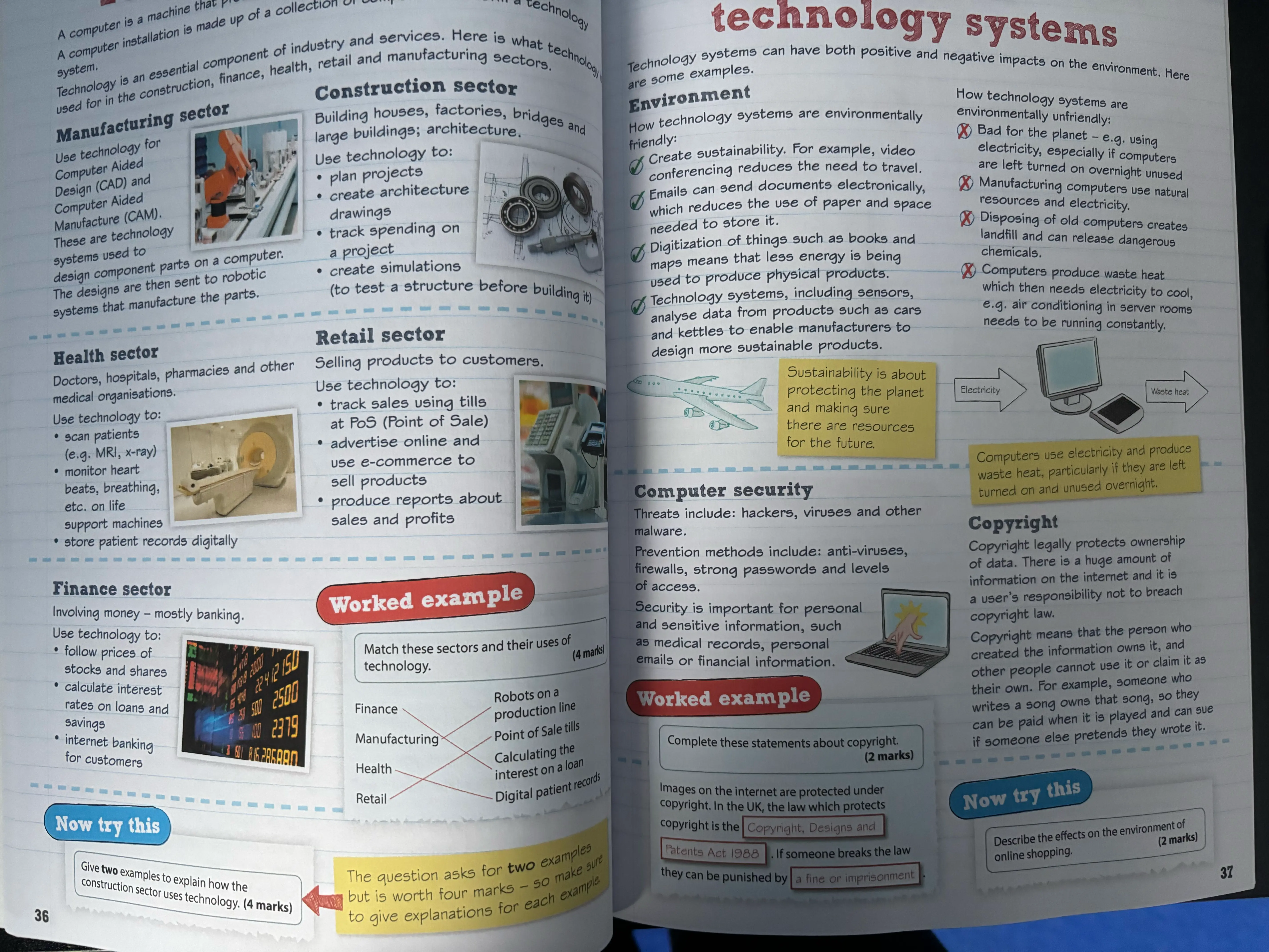 Cover of a textbook with exam-style questions for Technology Systems.
