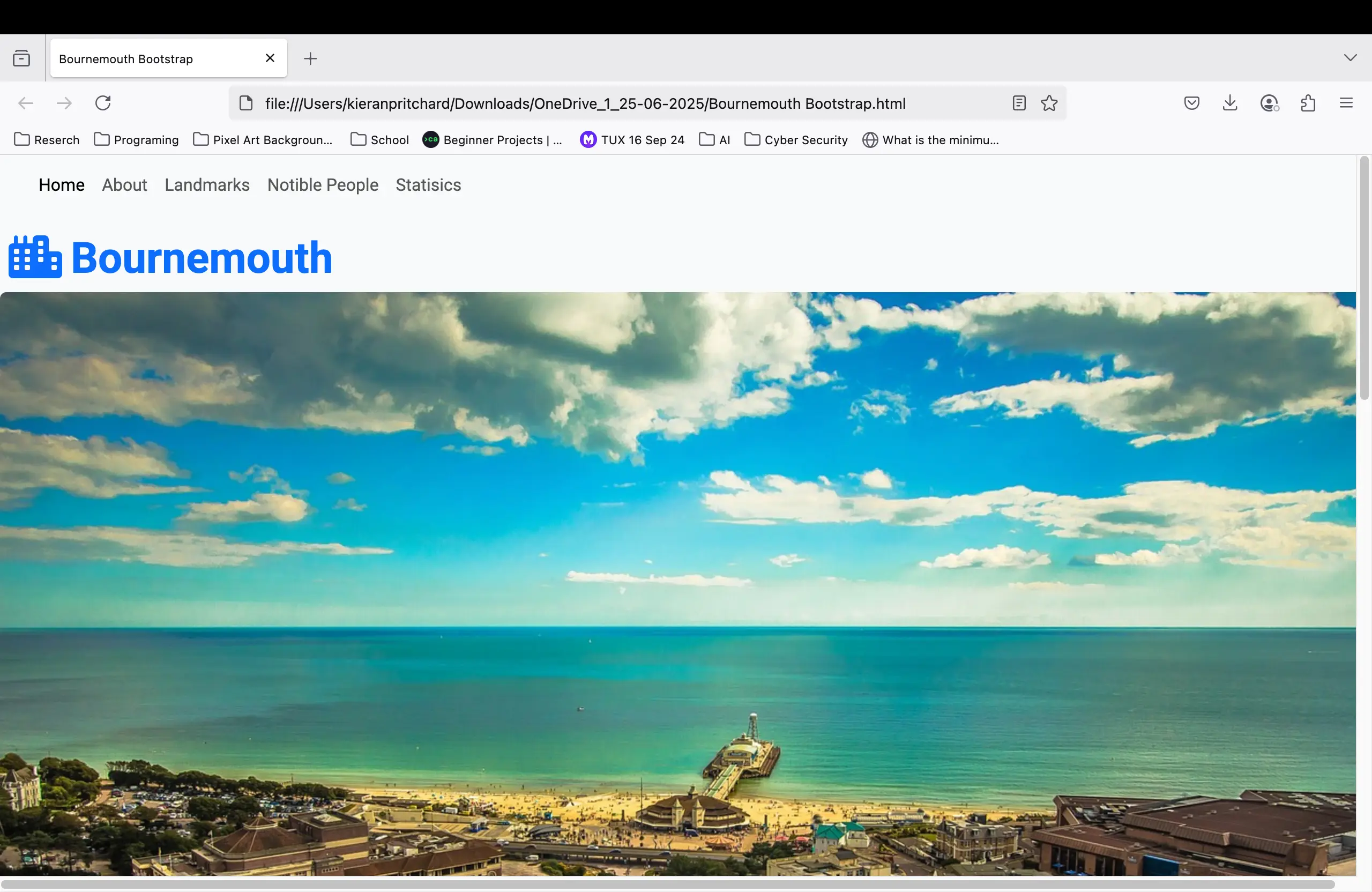 Screenshot of the portfolio website developed during the unit.