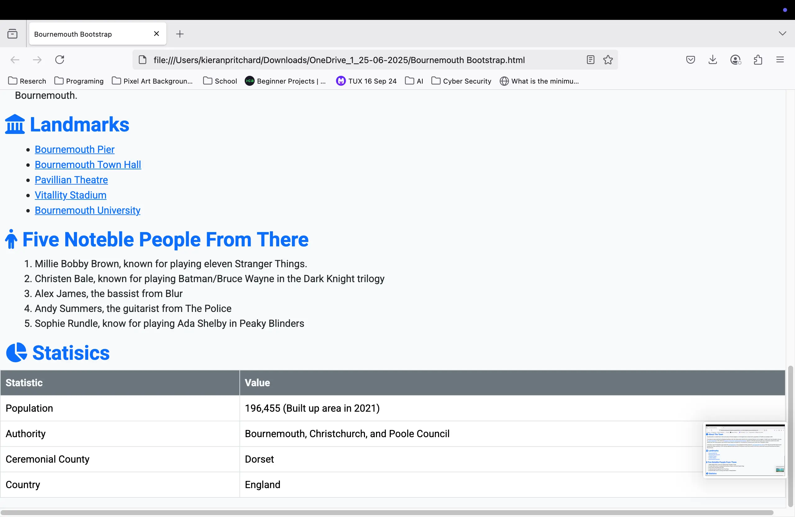 Code editor showing HTML and CSS for the portfolio project.